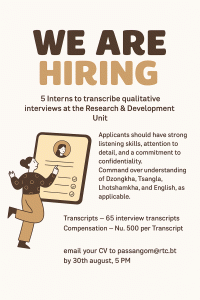Hiring – 5 Interns to transcribe qualitative interviews at the Research & Development Unit.