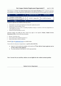  Resident Assistant On-Campus Student Employment Opportunity 