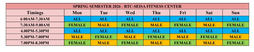 RTC SEISA FITNESS CENTER TIMING SPRING 2025 .xlsx Sheet1