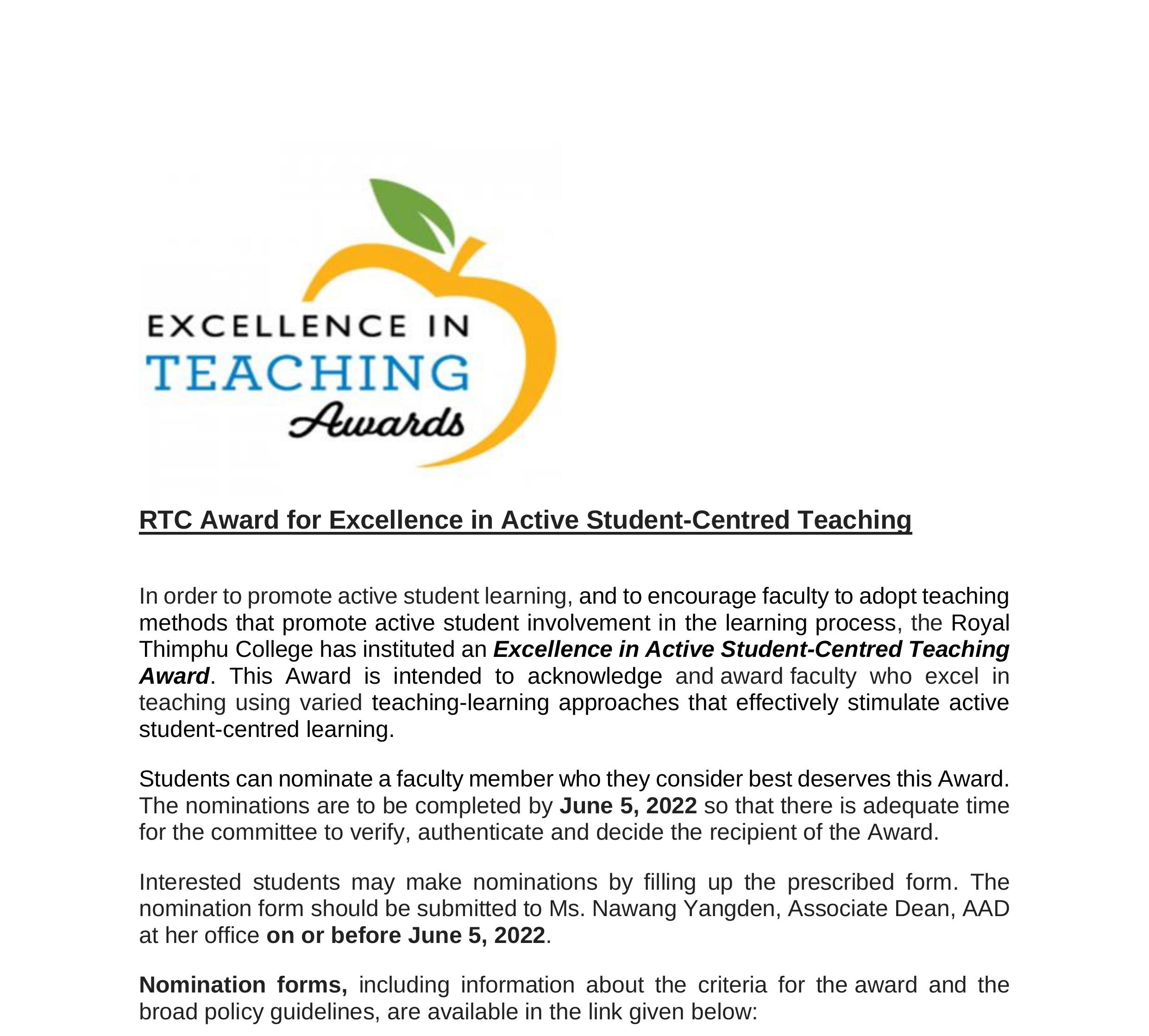 Fall2021 RTC Teaching Award Announcement 23Oct2021